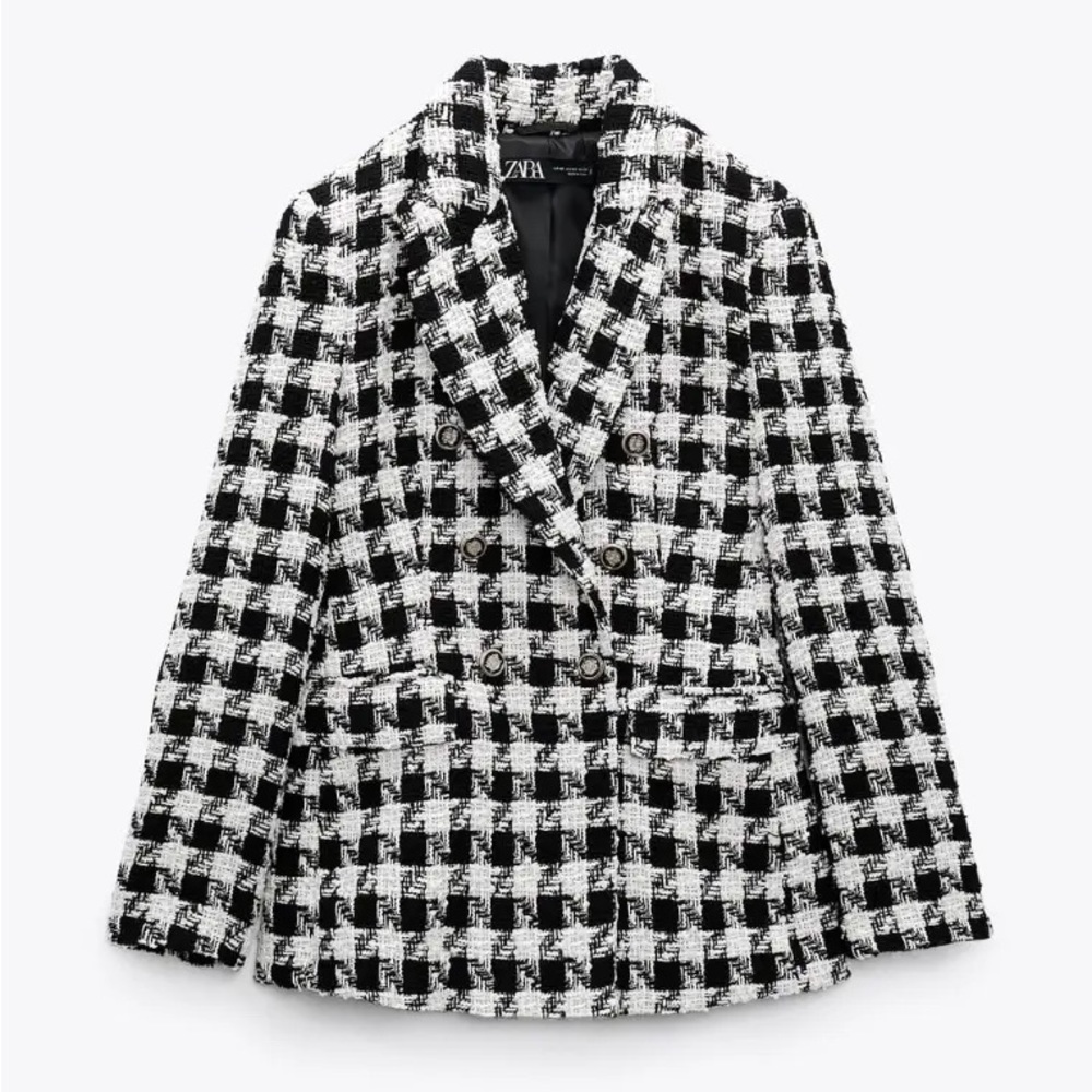 Zara Houndstooth Double Breasted Blazer with Detailed Buttons Size Small - Picture 4 of 10